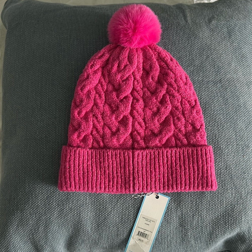 NWT Draper James Pom Pom hat in Raspberry Pink!
